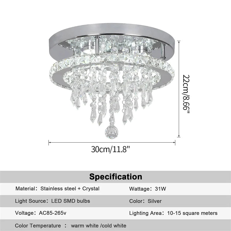 GreeLustr Modern Crystal Chandelier Dimmable Led Ceiling Light With Remote