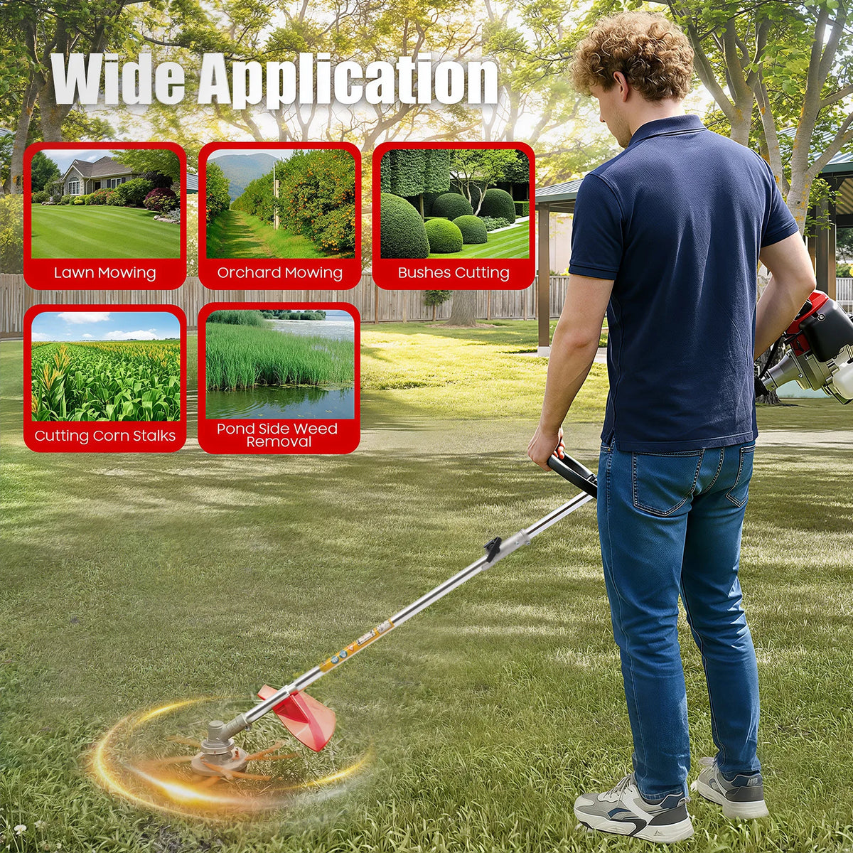 Gas Powered Two Stroke Grass Trimmer With Dual Blade Heads