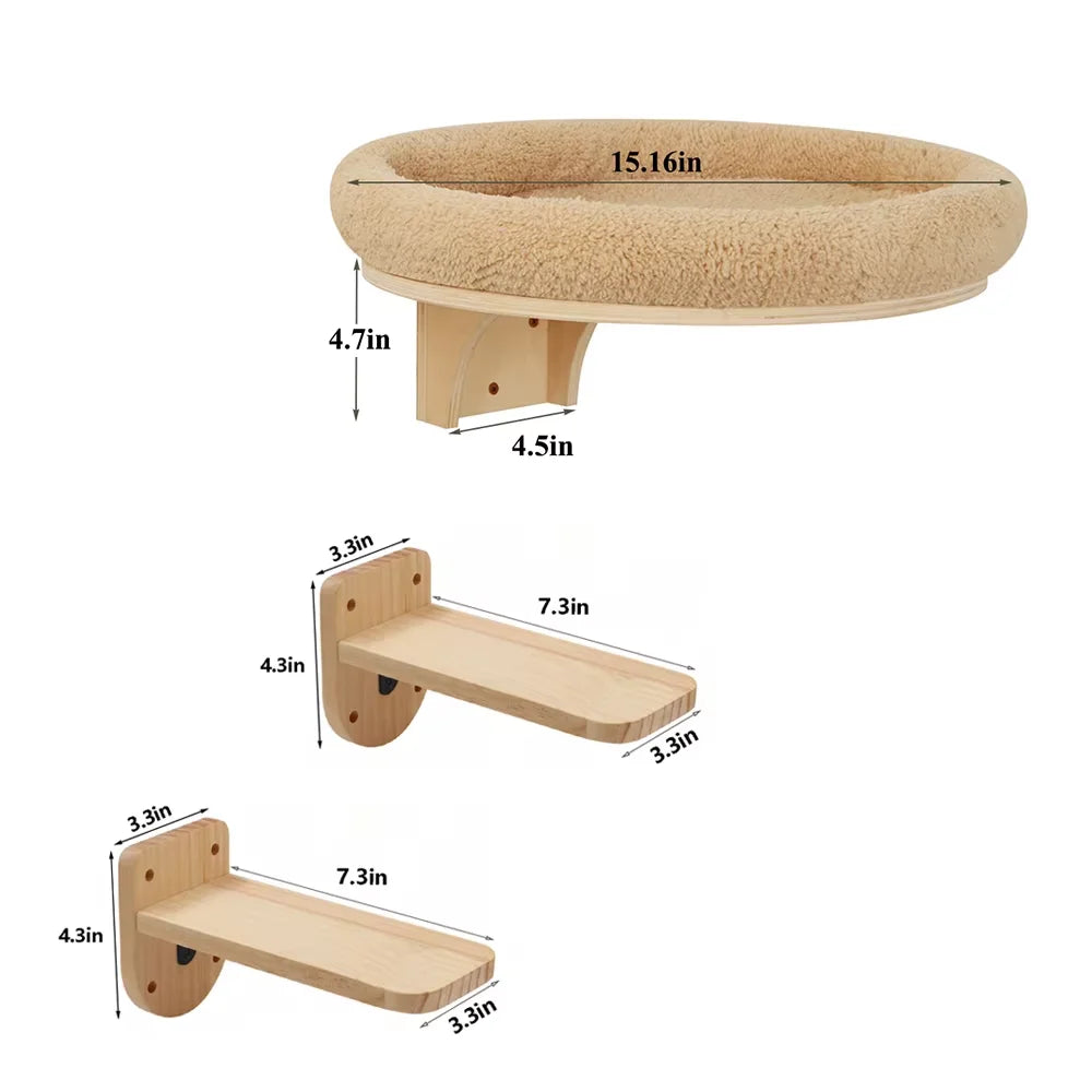 CWV Wooden Cat Wall Climbing Ladder Hammock And Scratching Post