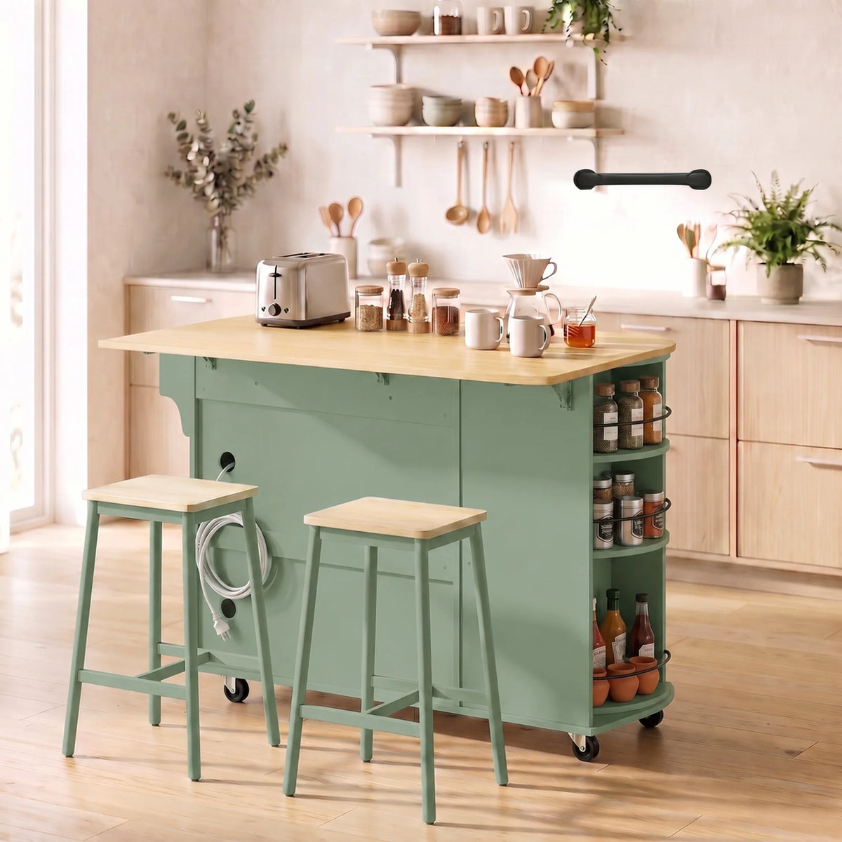 HOMCOM Rolling Kitchen Island With Power Outlet And Storage
