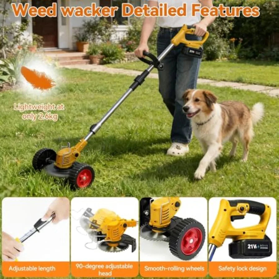 SHXI Cordless Electric Weed Trimmer With Wheel And Brush Cutter