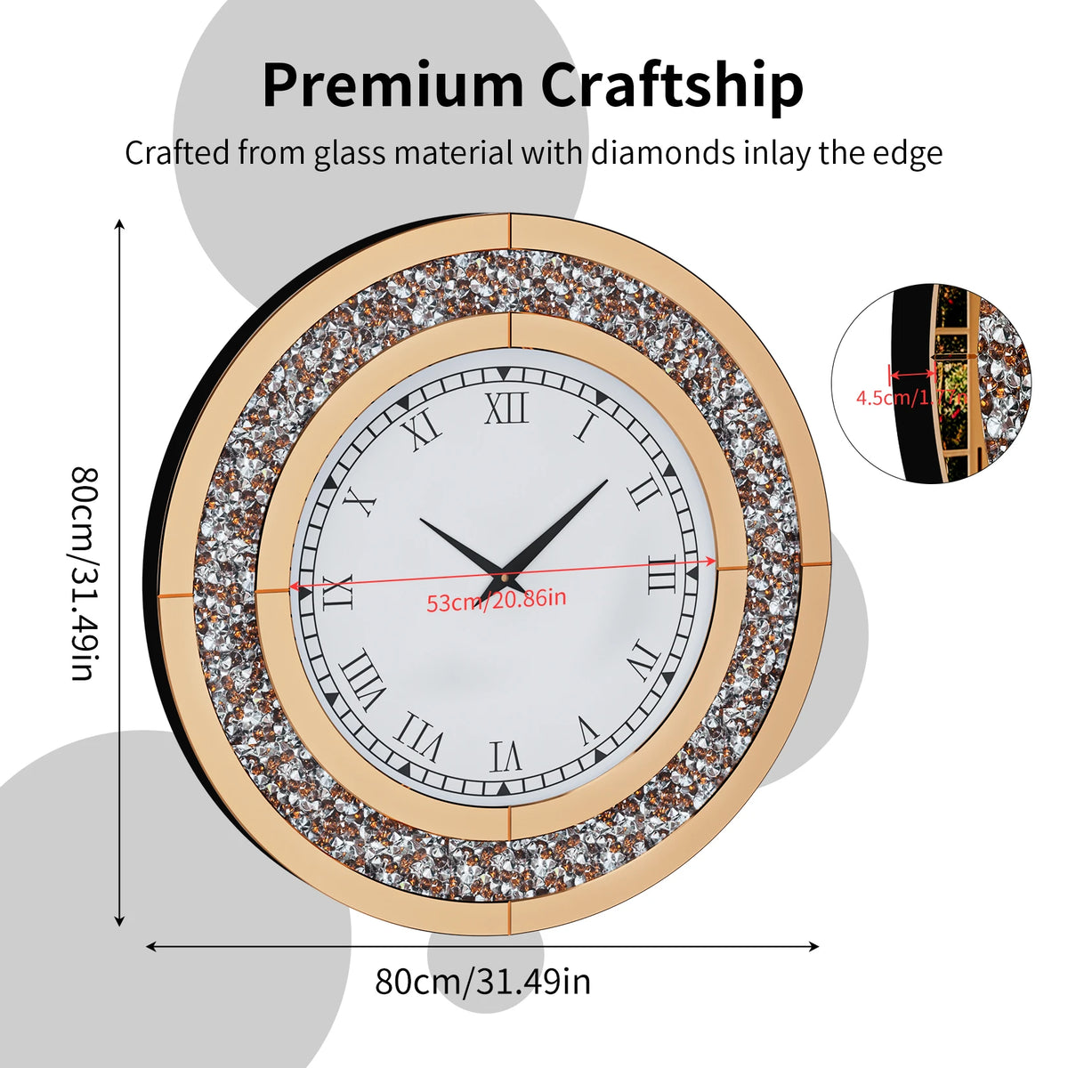 Crystal Sparkle Mirrored Round Decorative Wall Clock