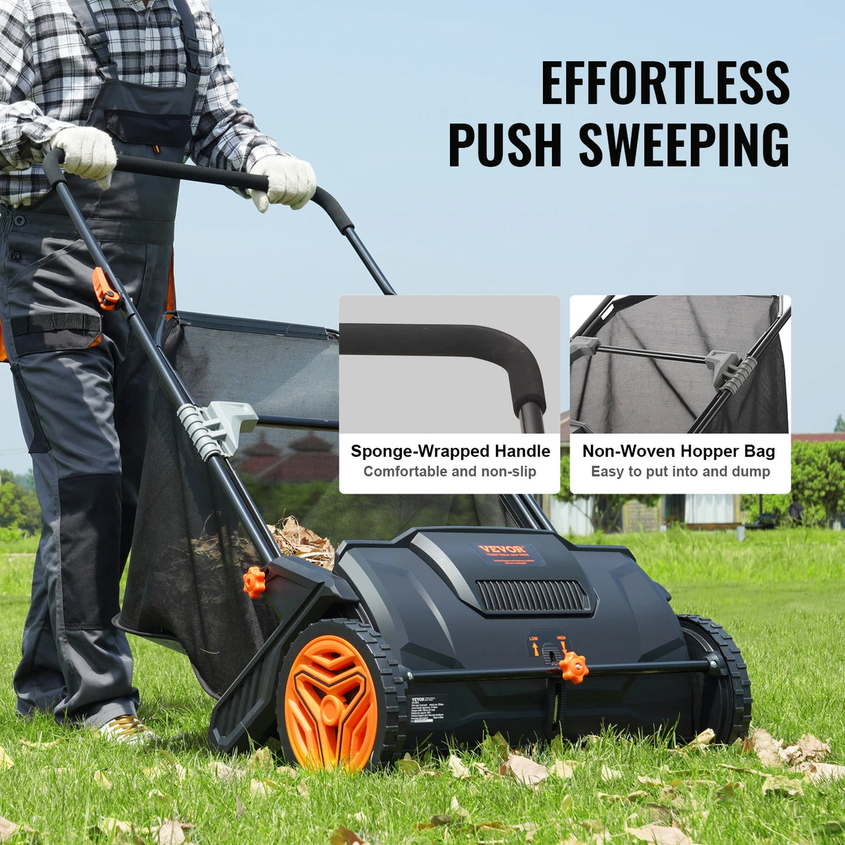 SucceBuy Push Lawn Sweeper With Mesh Hopper And Dual Brushes