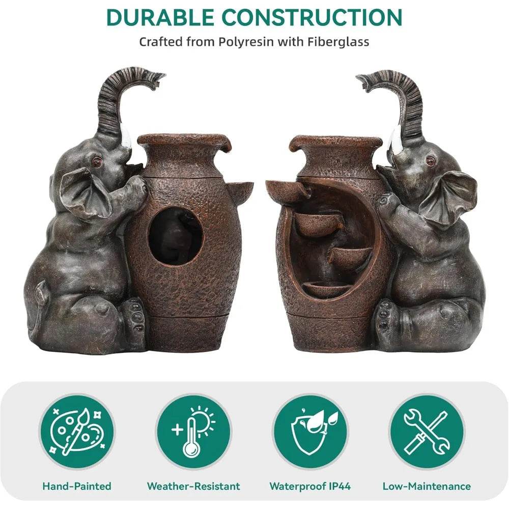 Elephant Jar Water Fountain For Outdoor Garden Farmhouse Decor