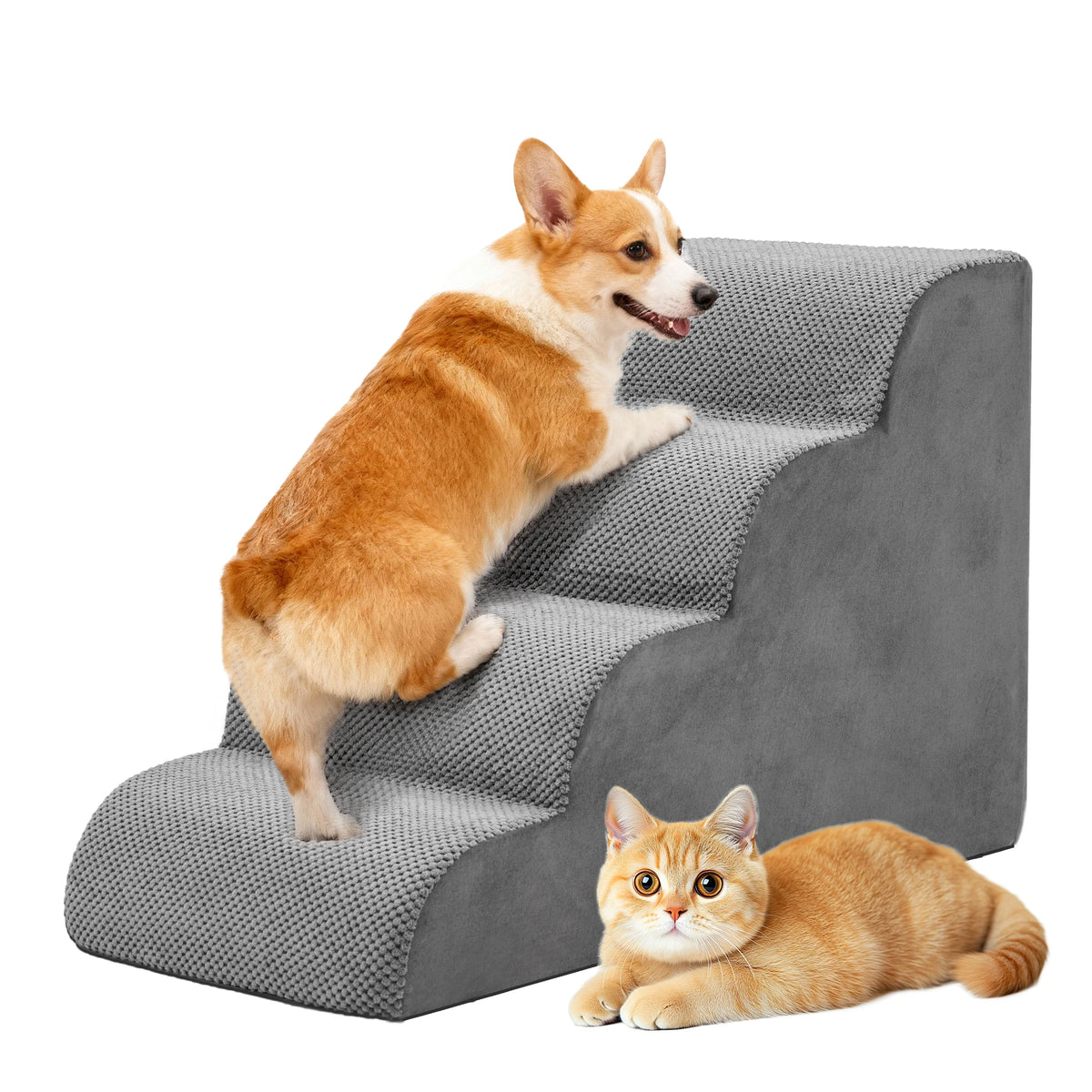Curved Foam Dog Stairs Ramp With Non Slip Pet Steps