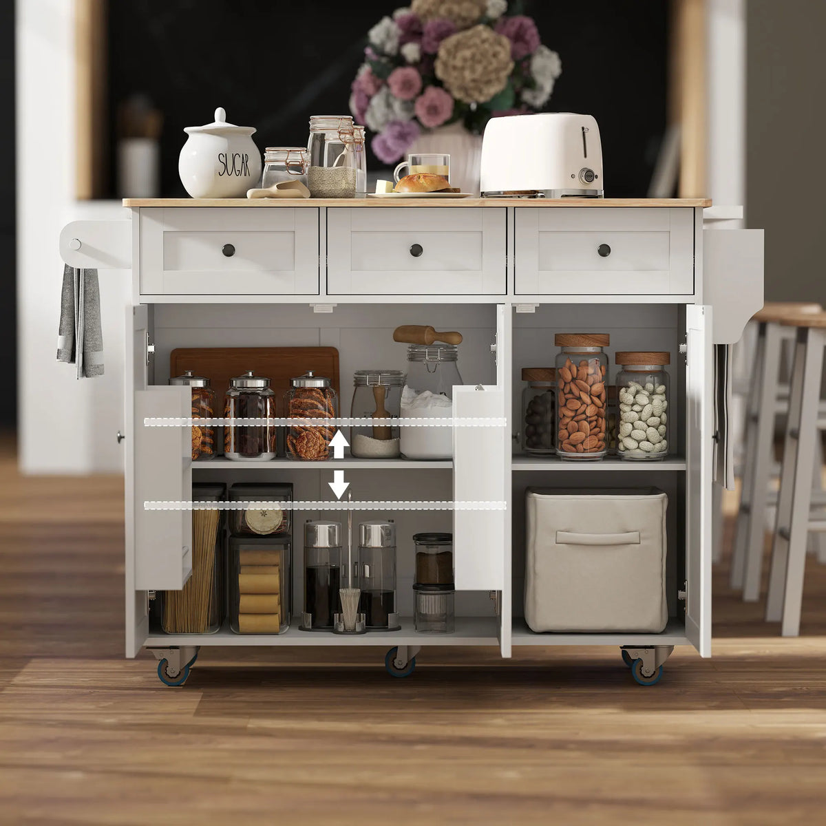 HOMCOM Rolling Kitchen Island With Drop Leaf And Power Outlet