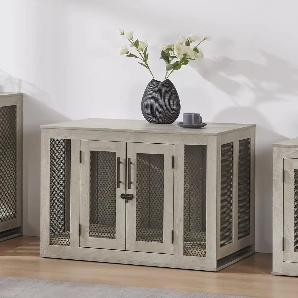 Furniture Style Indoor Dog Crate With Mesh, Cushion And Tray
