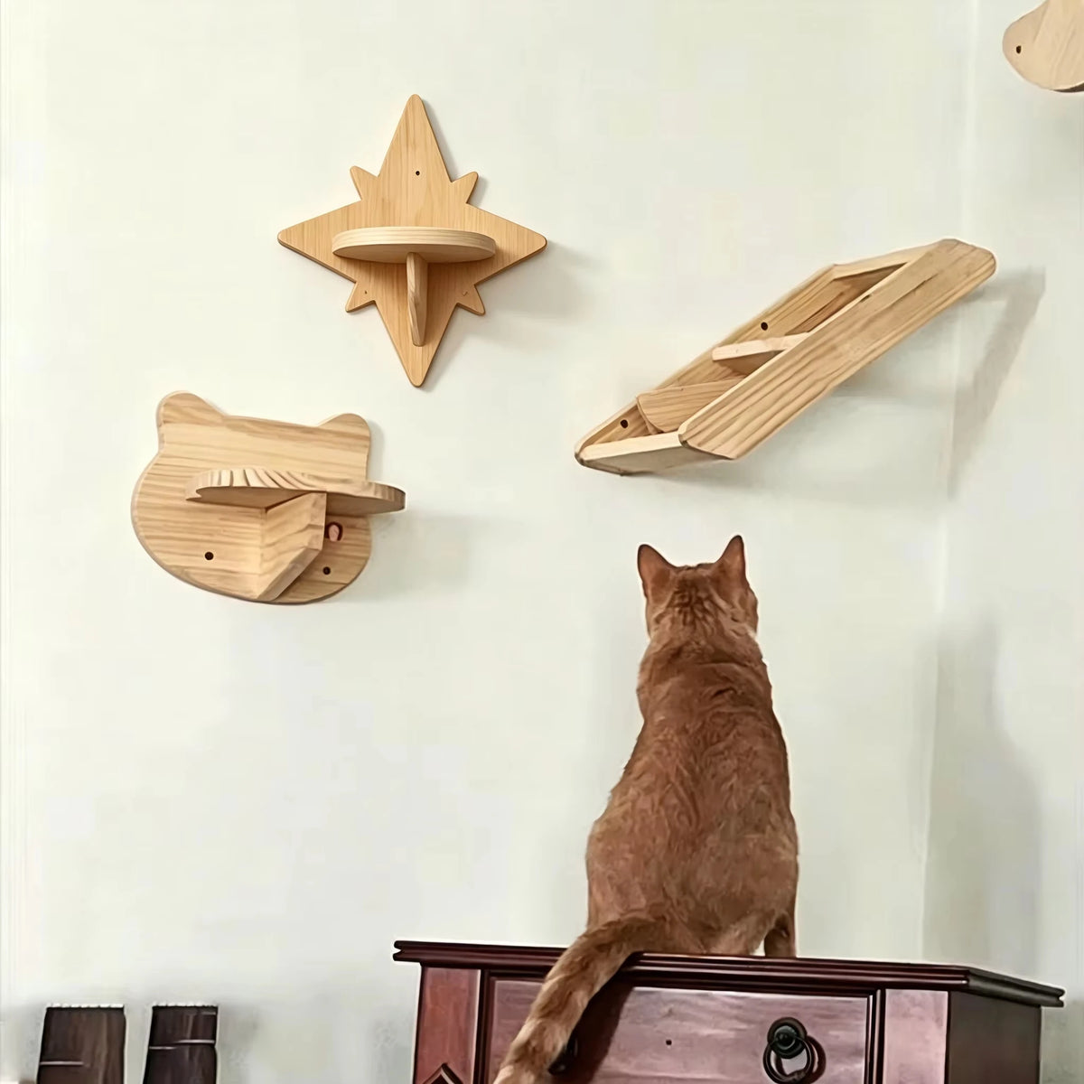 CWV Moon Shape Cat Wall Shelves With Hammock And Perches