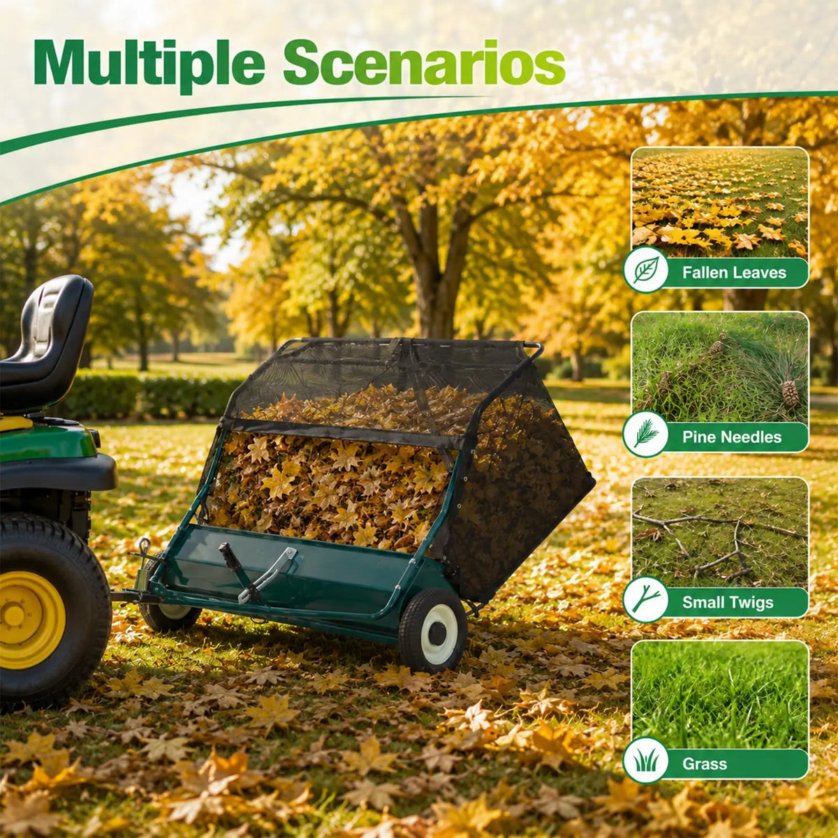 Tow Behind Lawn Sweeper for Efficient Leaf and Grass Collection