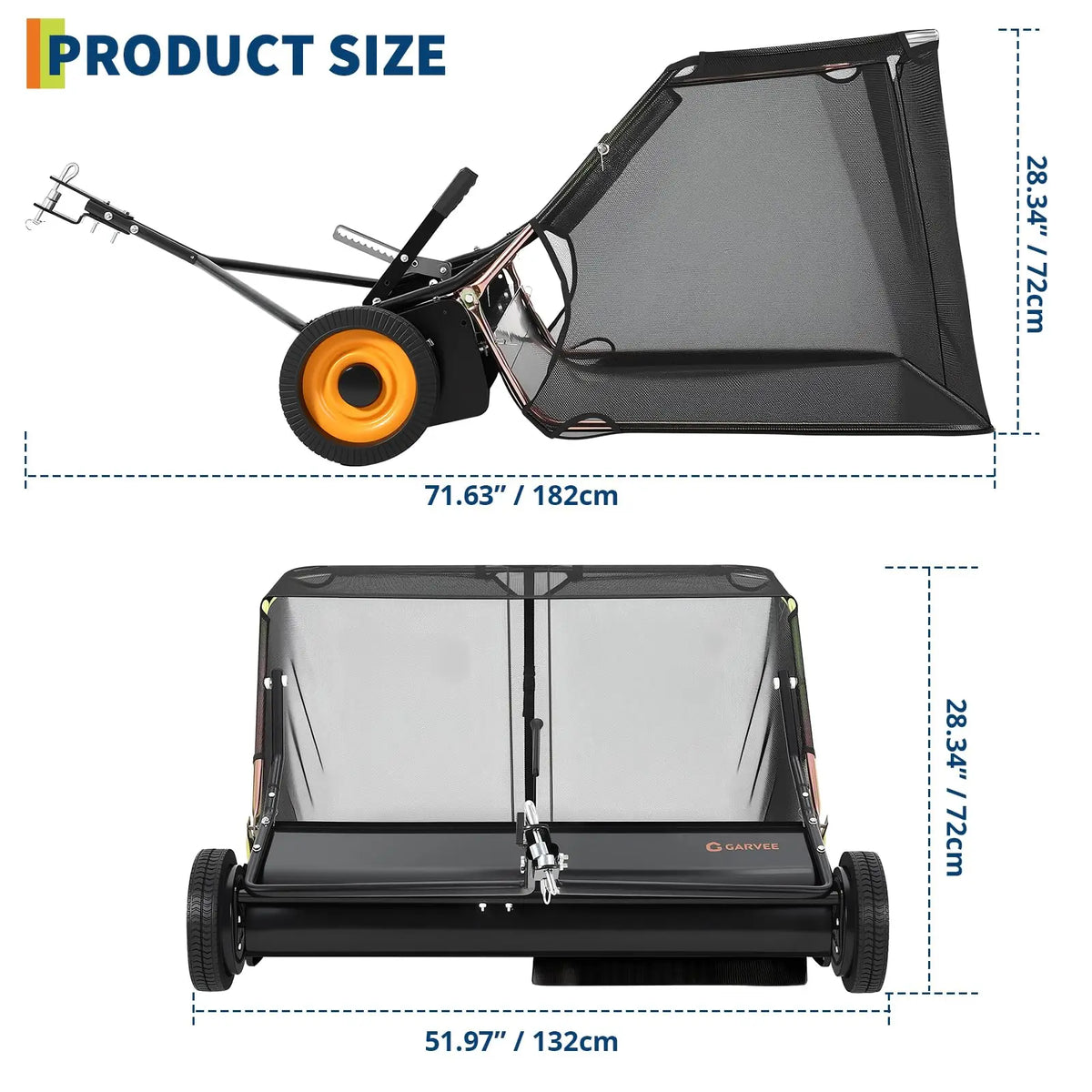 Tow Behind Lawn Sweeper With Adjustable Brush And Dumping Rope