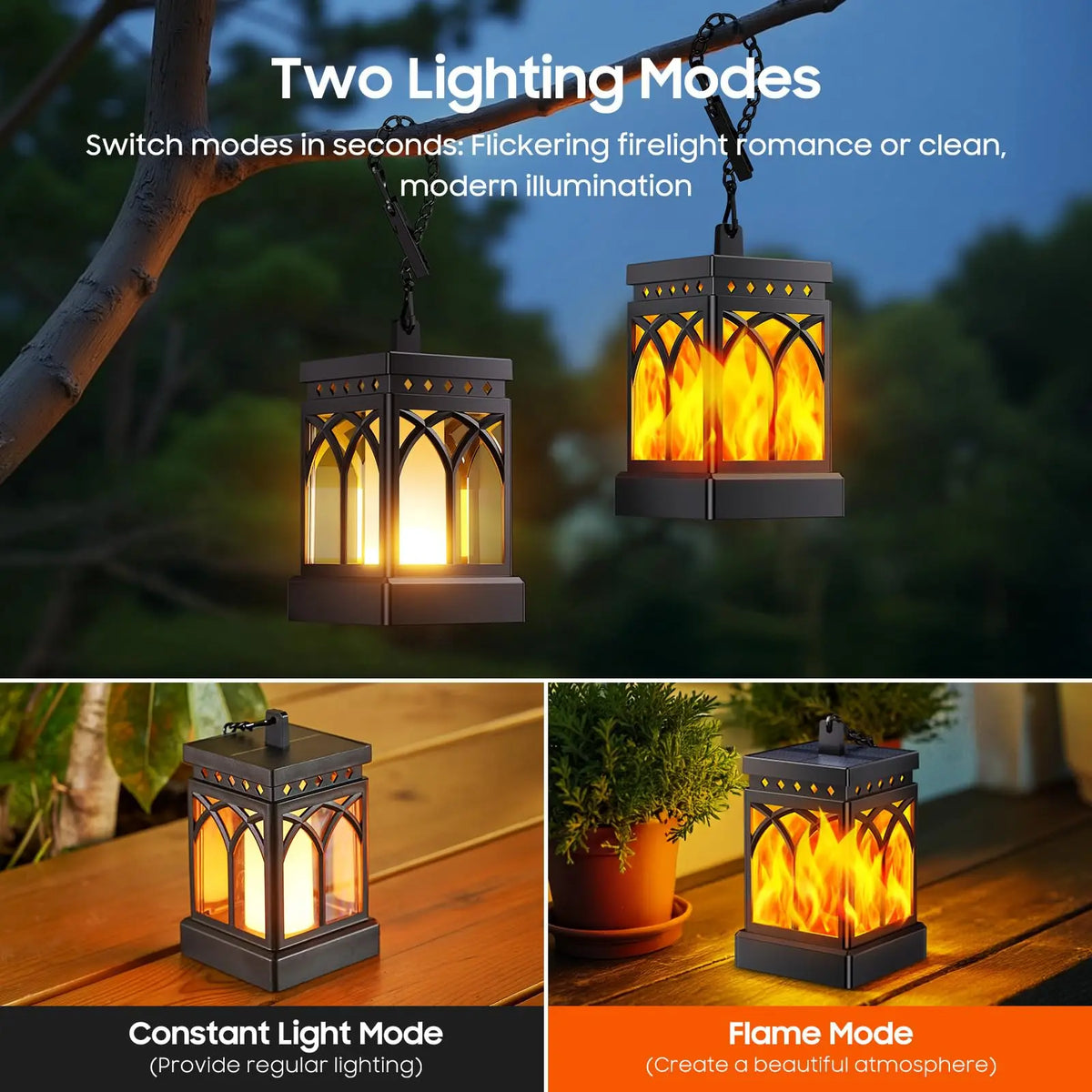 Waterproof Solar Lanterns With Two Modes and Automatic Lighting