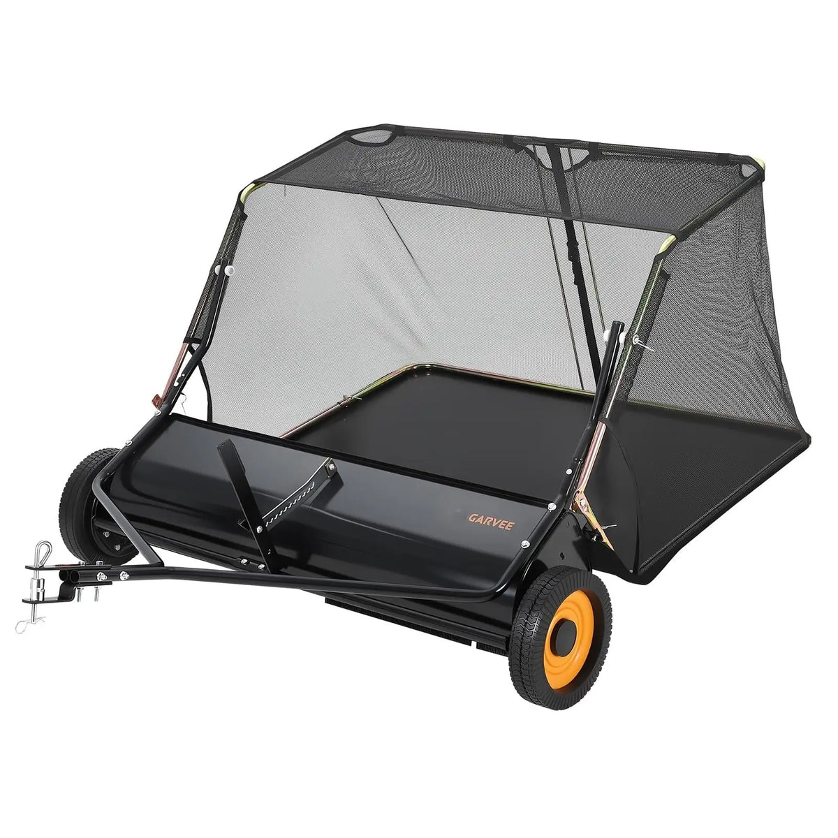 Tow Behind Lawn Sweeper With Adjustable Brush And Dumping Rope