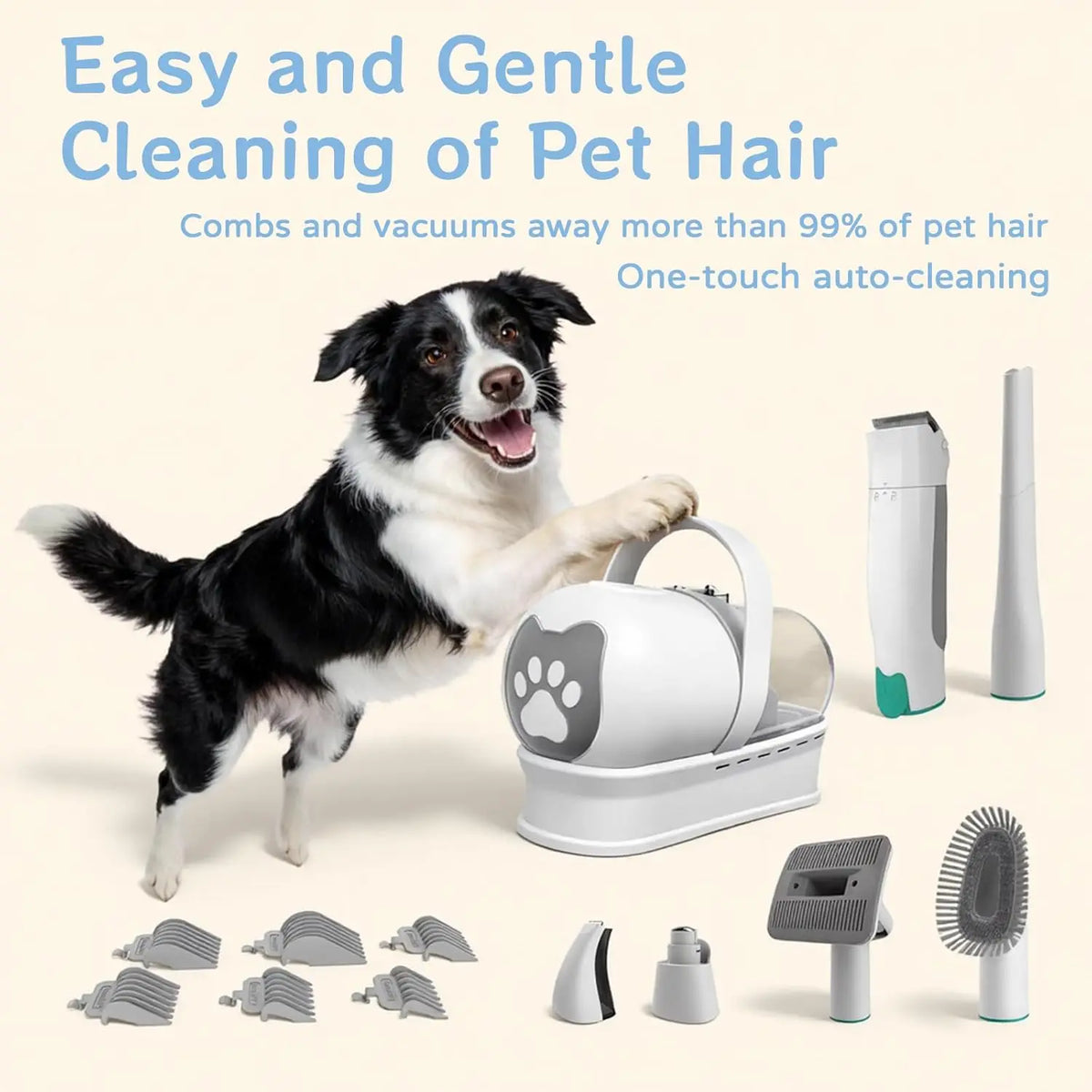 Pet Grooming Vacuum Kit With Shedding Brush And Paw Trimmer