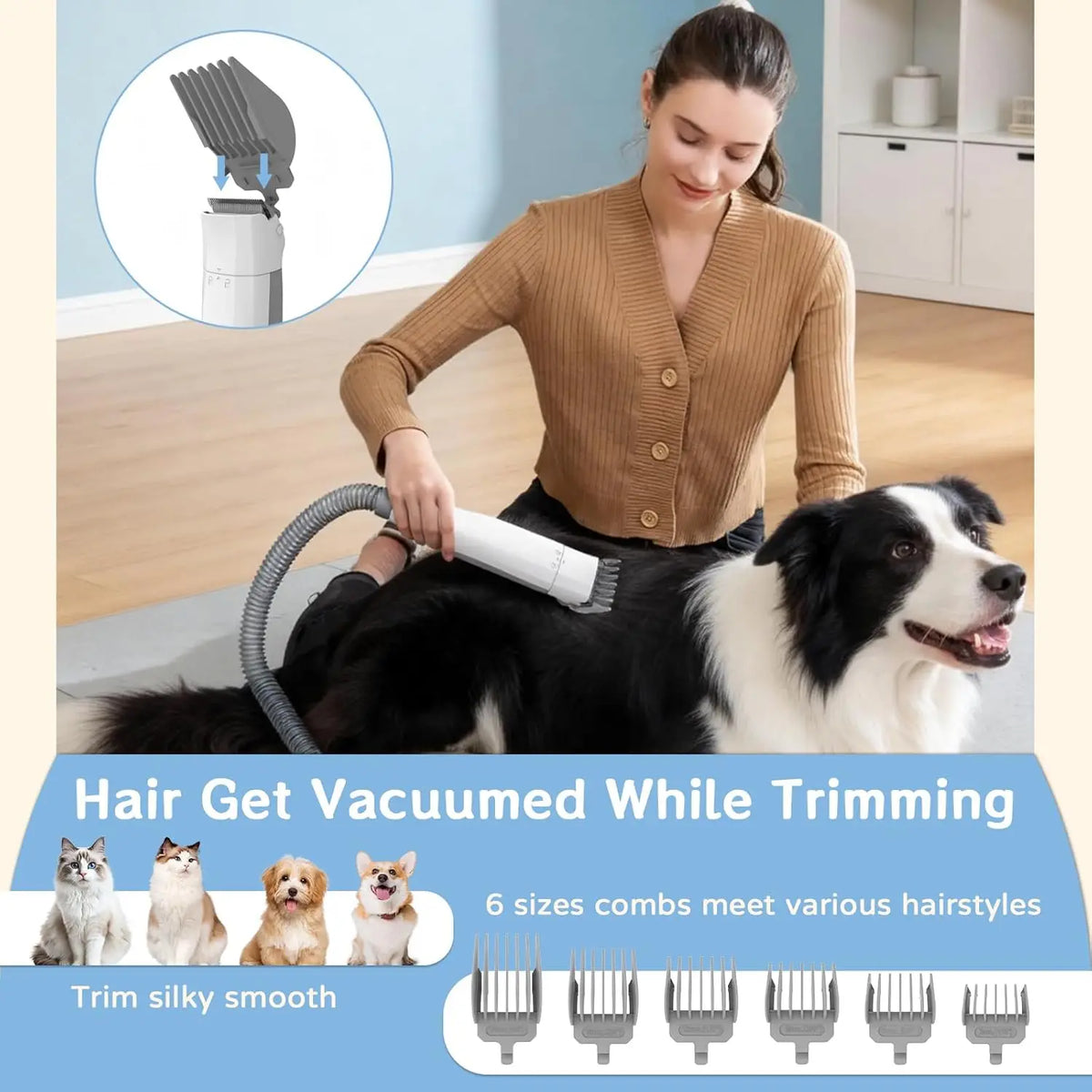 Pet Grooming Vacuum Kit With Shedding Brush And Paw Trimmer