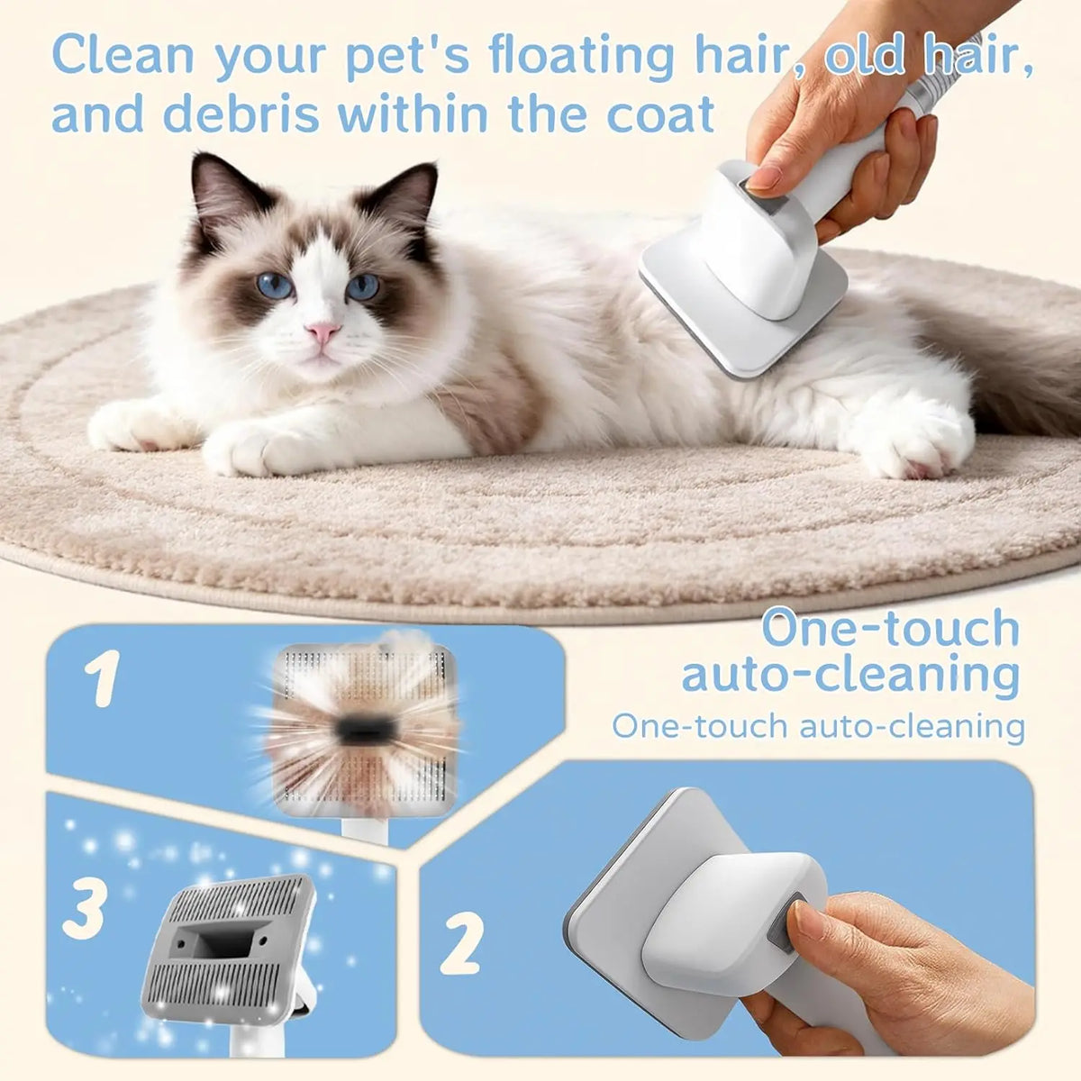 Pet Grooming Vacuum Kit With Shedding Brush And Paw Trimmer