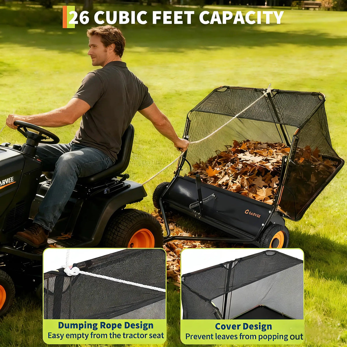 Tow Behind Lawn Sweeper With Adjustable Brush And Dumping Rope