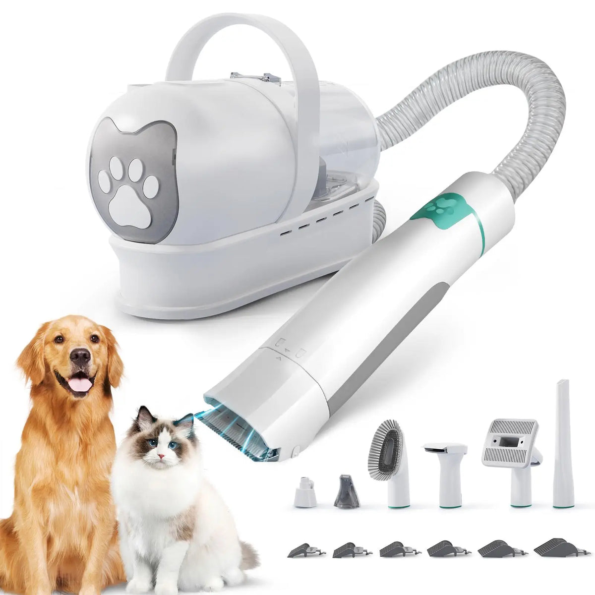 Pet Grooming Vacuum Kit With Shedding Brush And Paw Trimmer