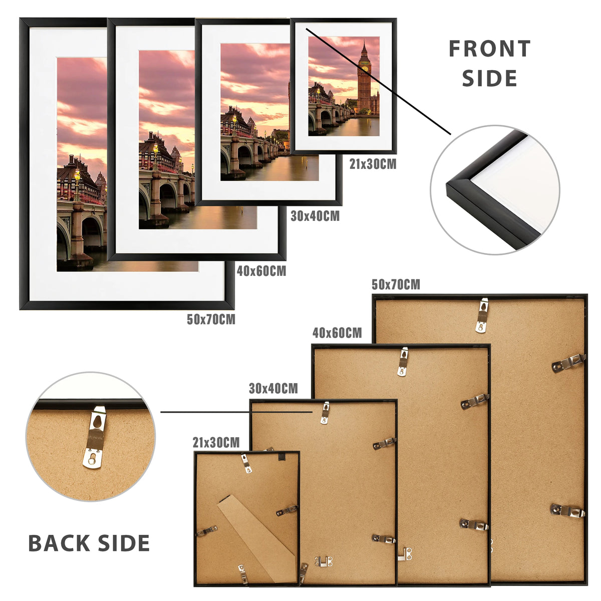 Modern Aluminum Picture Frame Set With Mats For Wall Art Display