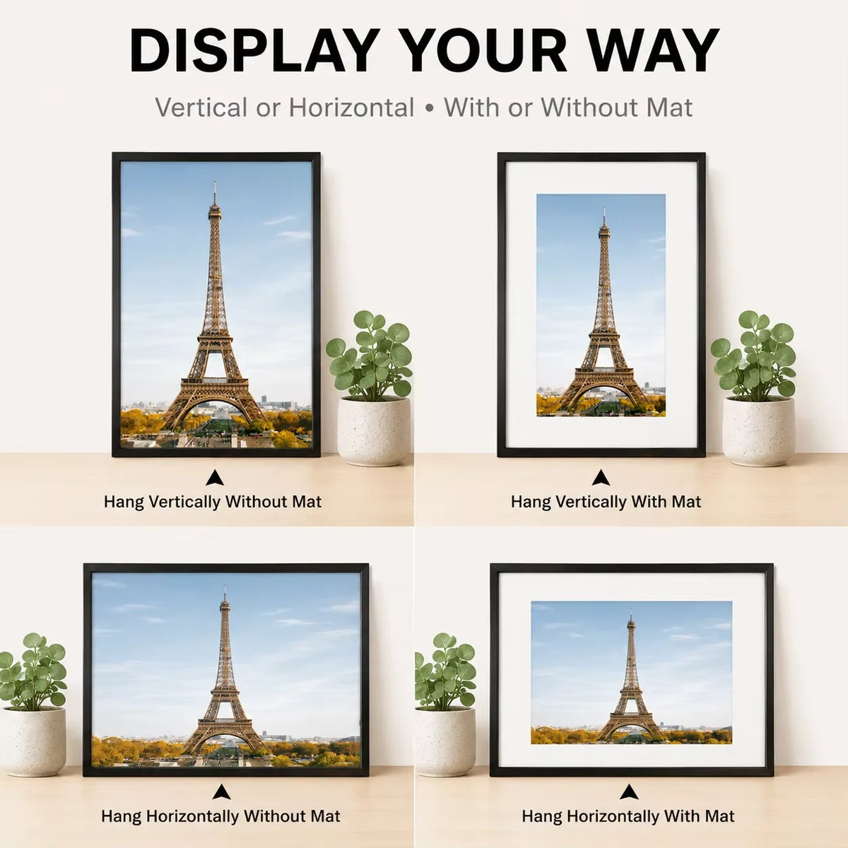 Modern Aluminum Picture Frame Set With Mats For Wall Art Display