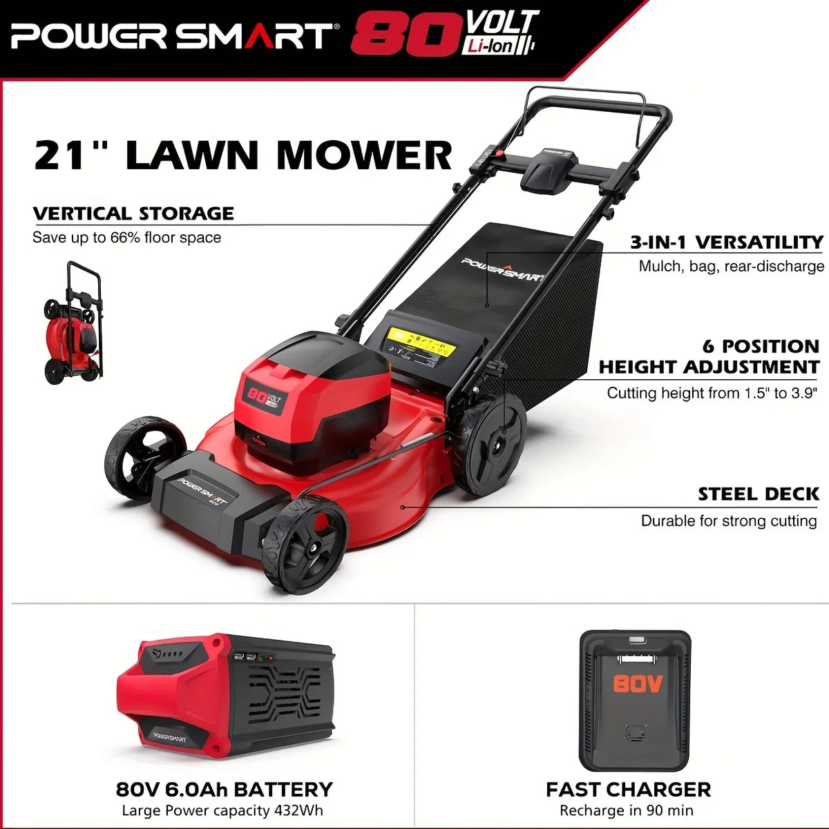PowerSmart Cordless Brushless Lawn Mower With Battery And Charger