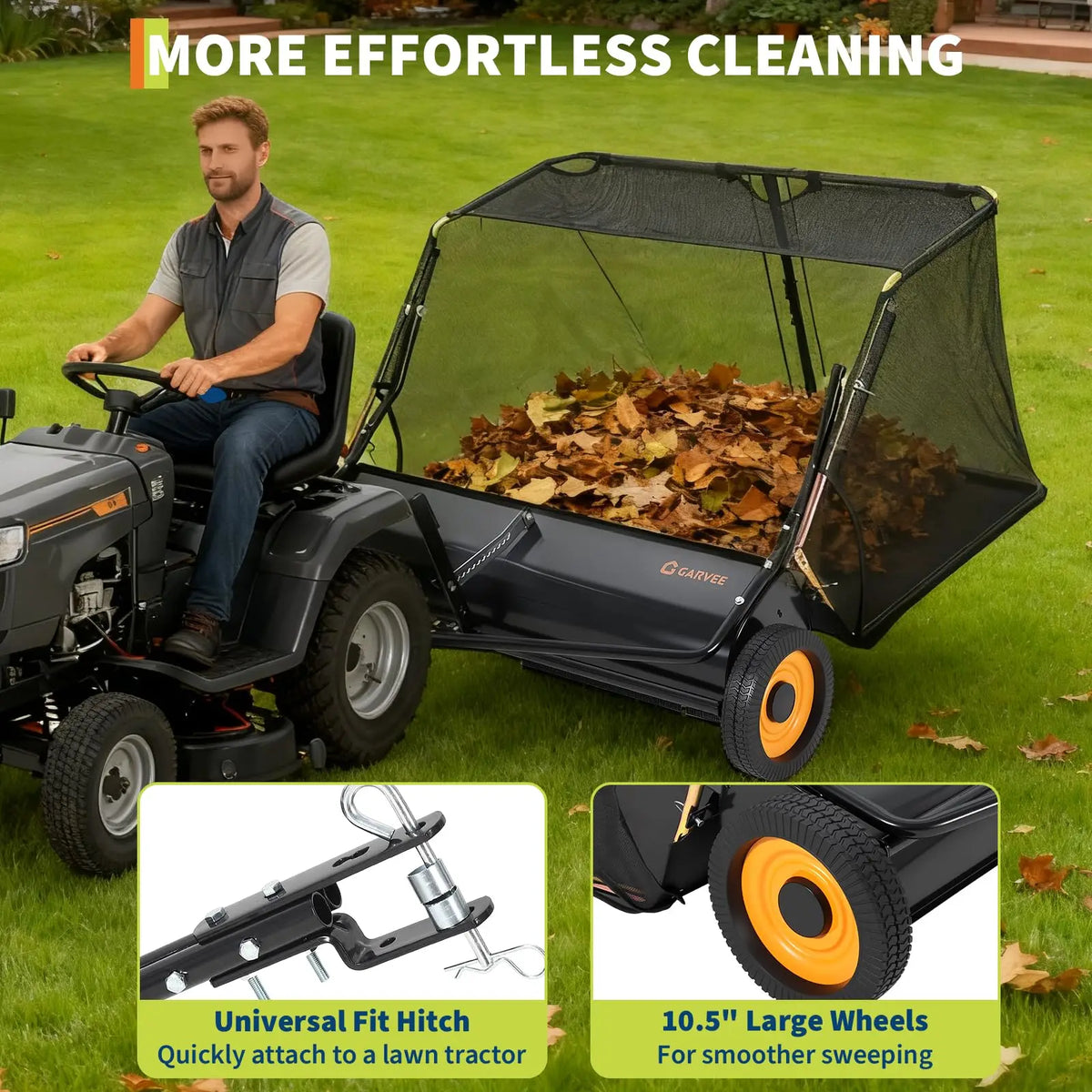Tow Behind Lawn Sweeper With Adjustable Brush And Dumping Rope
