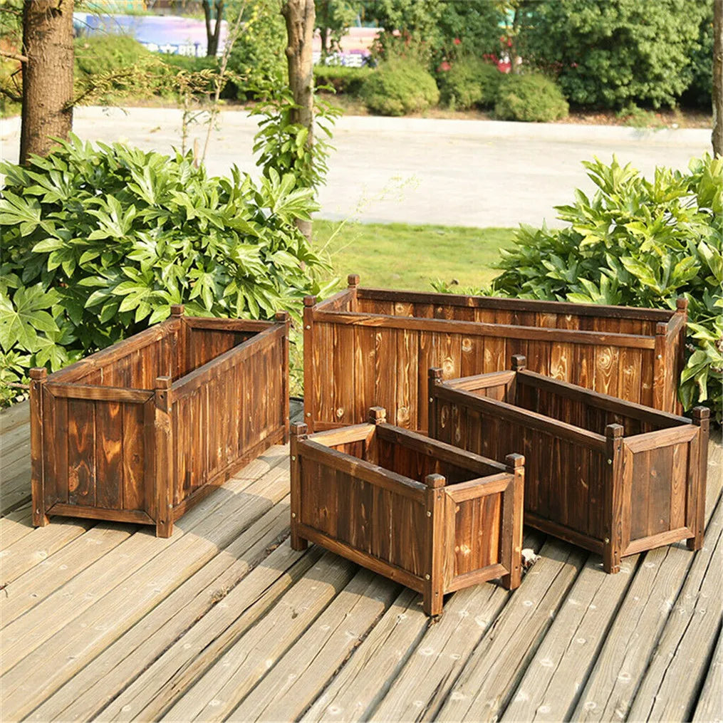Wooden Raised Planter Box Pine Wood For Indoor Outdoor Garden Bed Vegetables Herbs