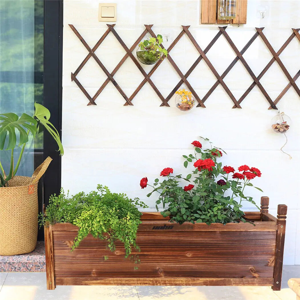 Wood Planter Box Outdoor Raised Garden Planter Bed For Flowers And Vegetables Weatherproof