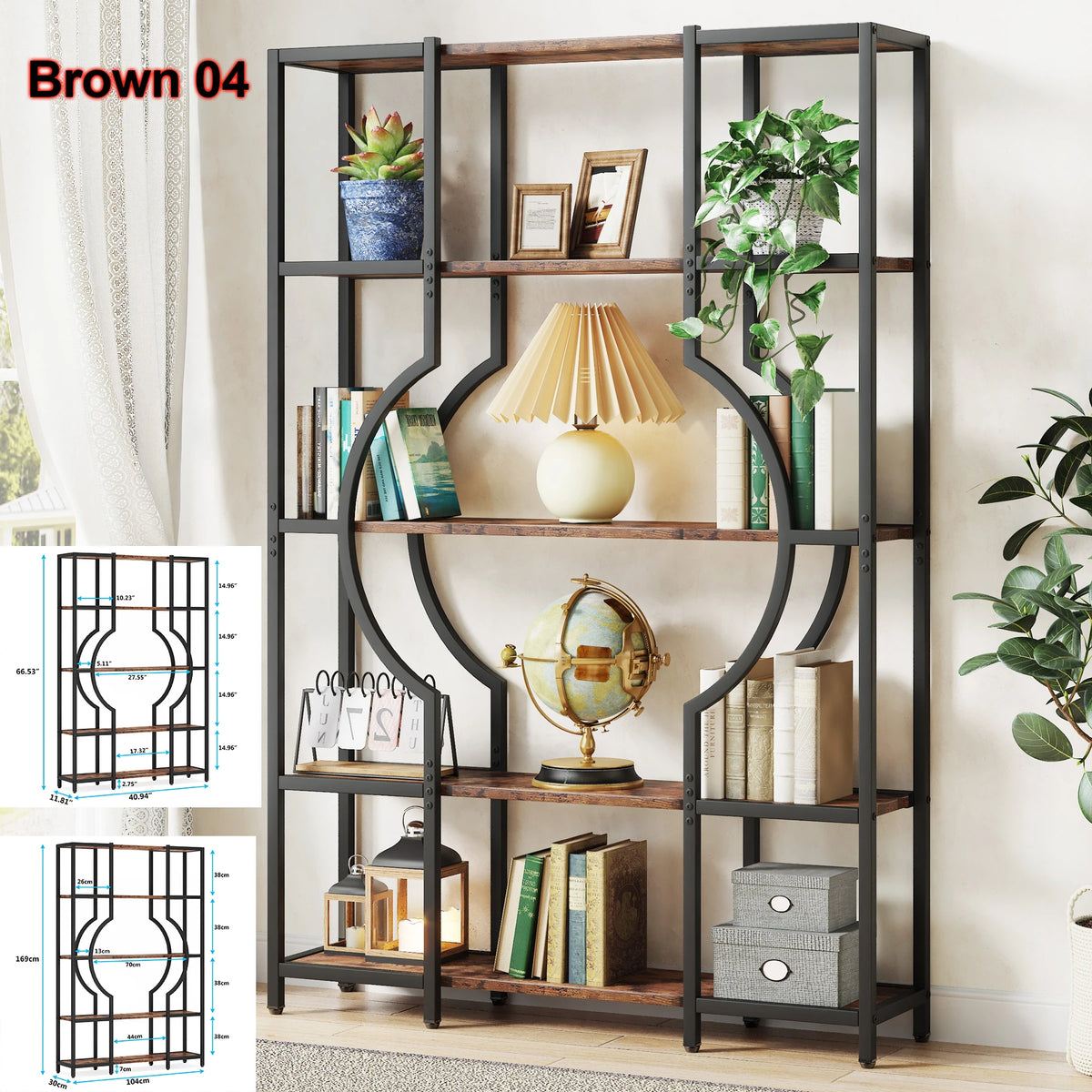 Tribesigns Industrial Etagere Bookcase Freestanding Display Storage Shelf