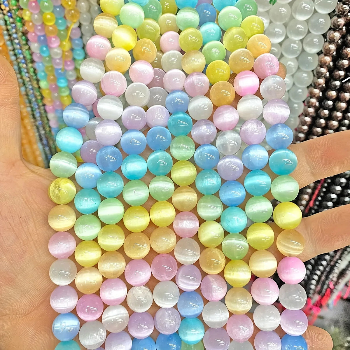 Macaron Gradient Cats Eye Glass Beads for DIY Jewelry Making