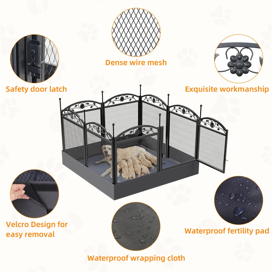 Bingopaw DIY Heavy Duty Dog Playpen Outdoor Indoor Fence With Waterproof Pad For Whelping And Training