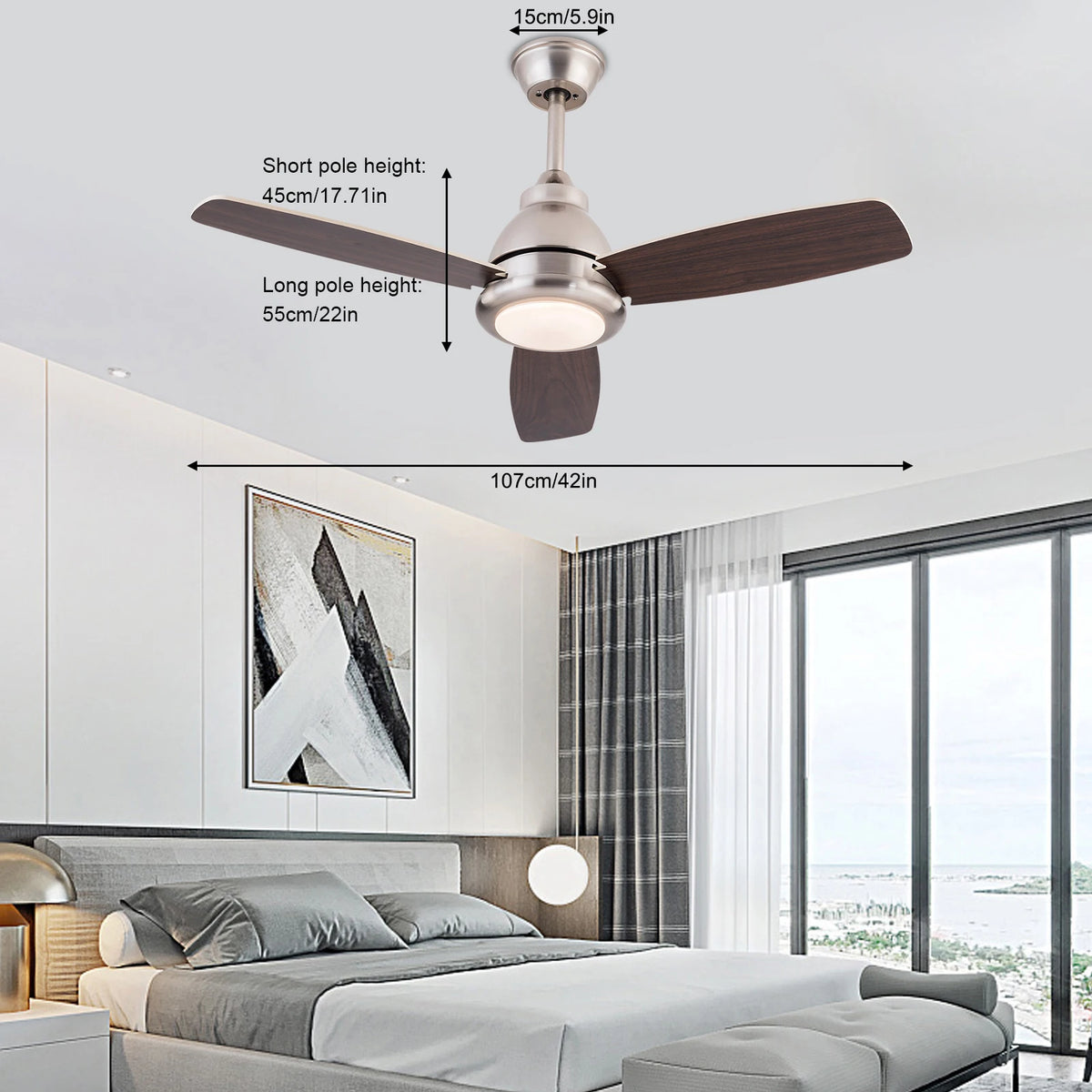 Modern LED Ceiling Fan Light With Remote Control Quiet Fan