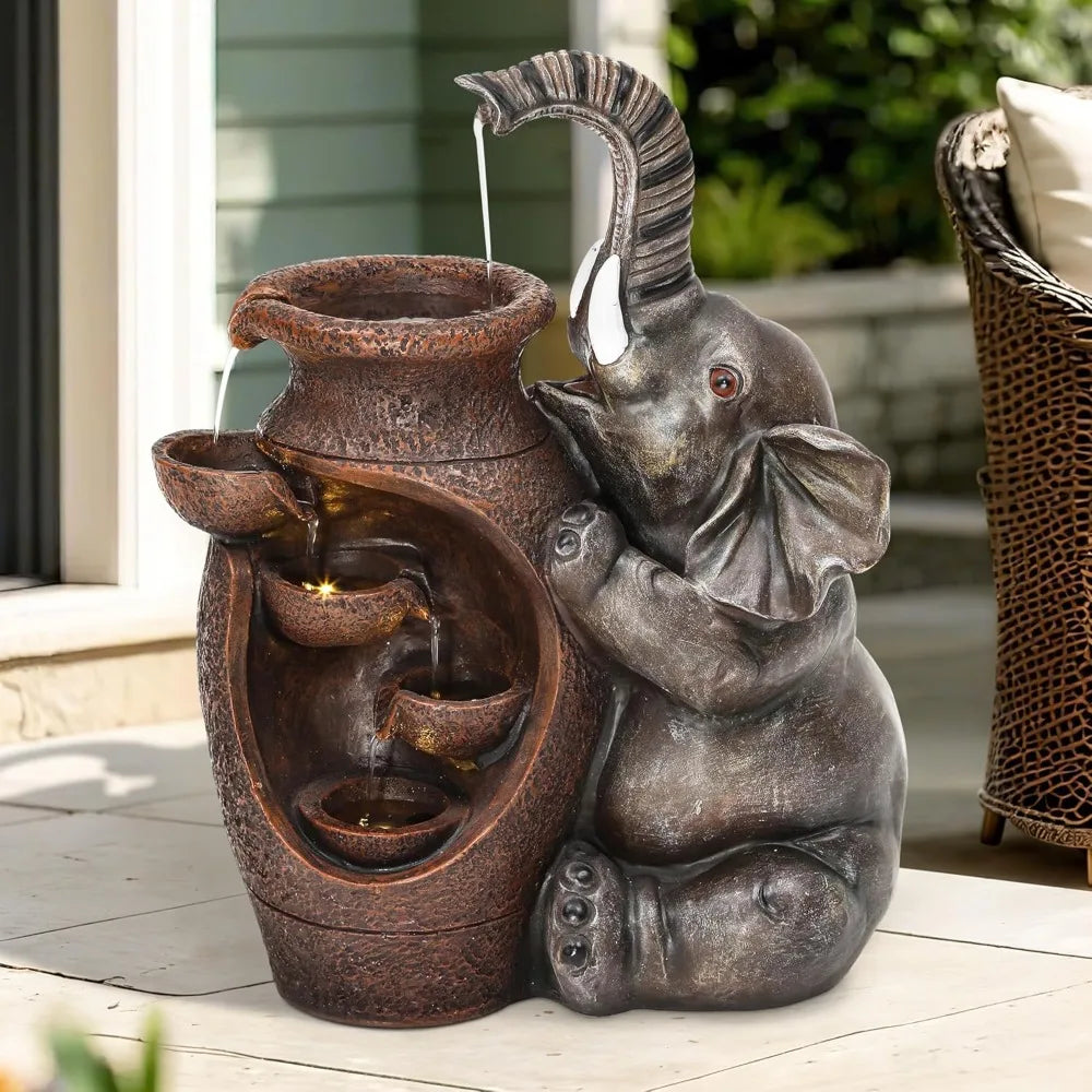 Elephant Jar Water Fountain For Outdoor Garden Farmhouse Decor