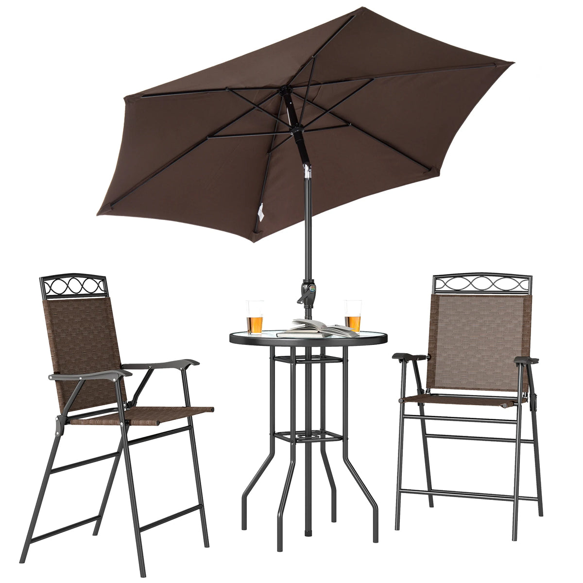 Outsunny Outdoor Patio Dining Set With Folding Chairs And Umbrella