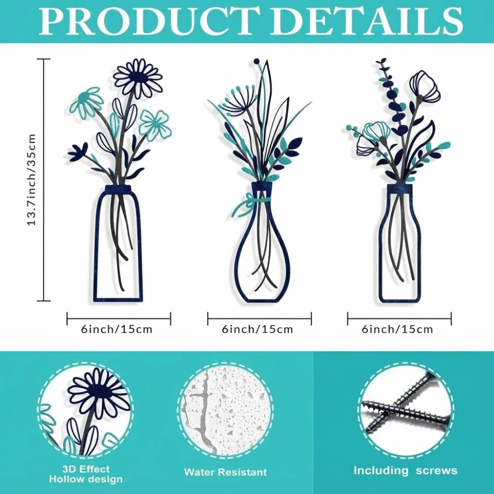 Metal Floral Vase Wall Art For Boho Farmhouse Decor