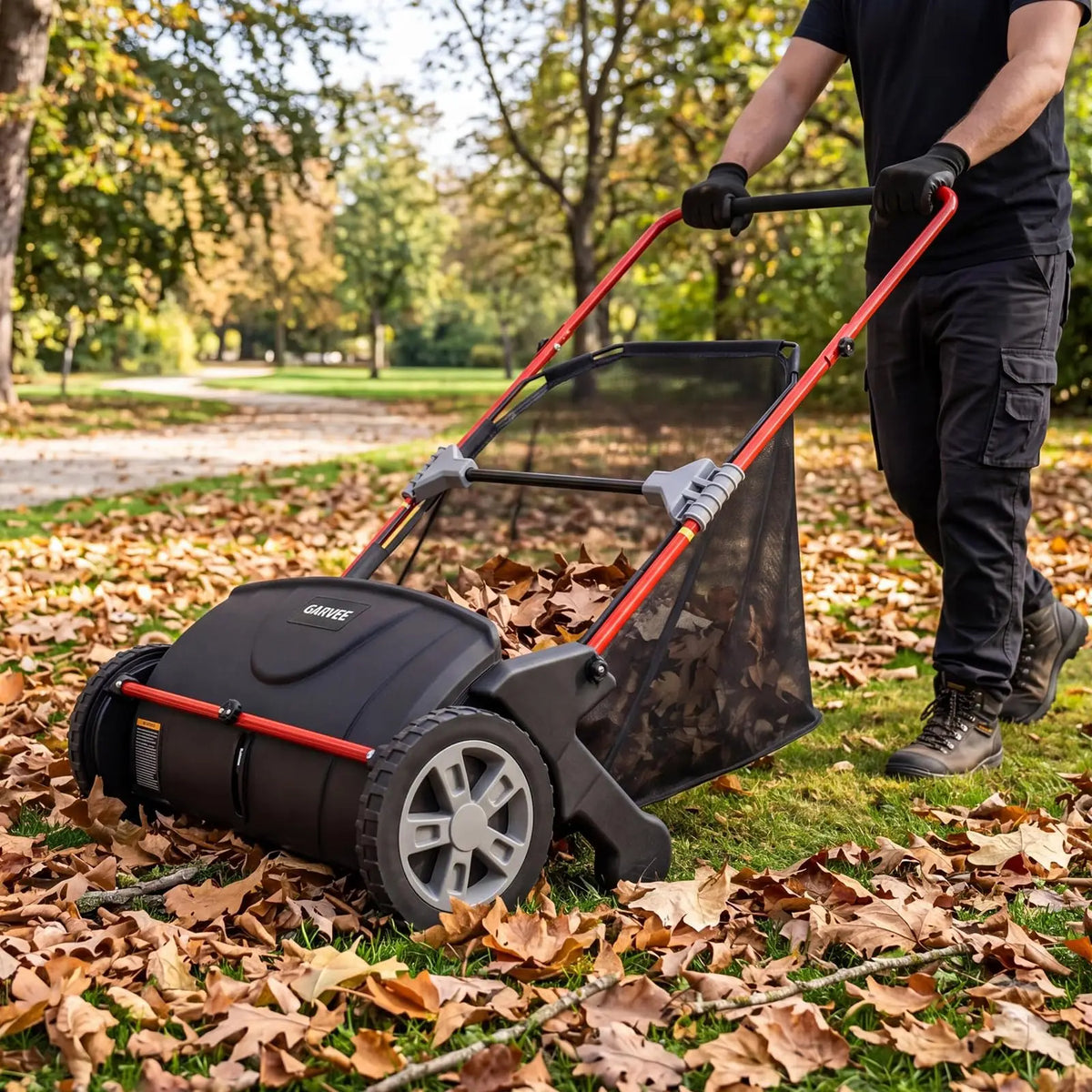 HiMISS Manual Lawn Sweeper for Leaf and Grass Cleanup
