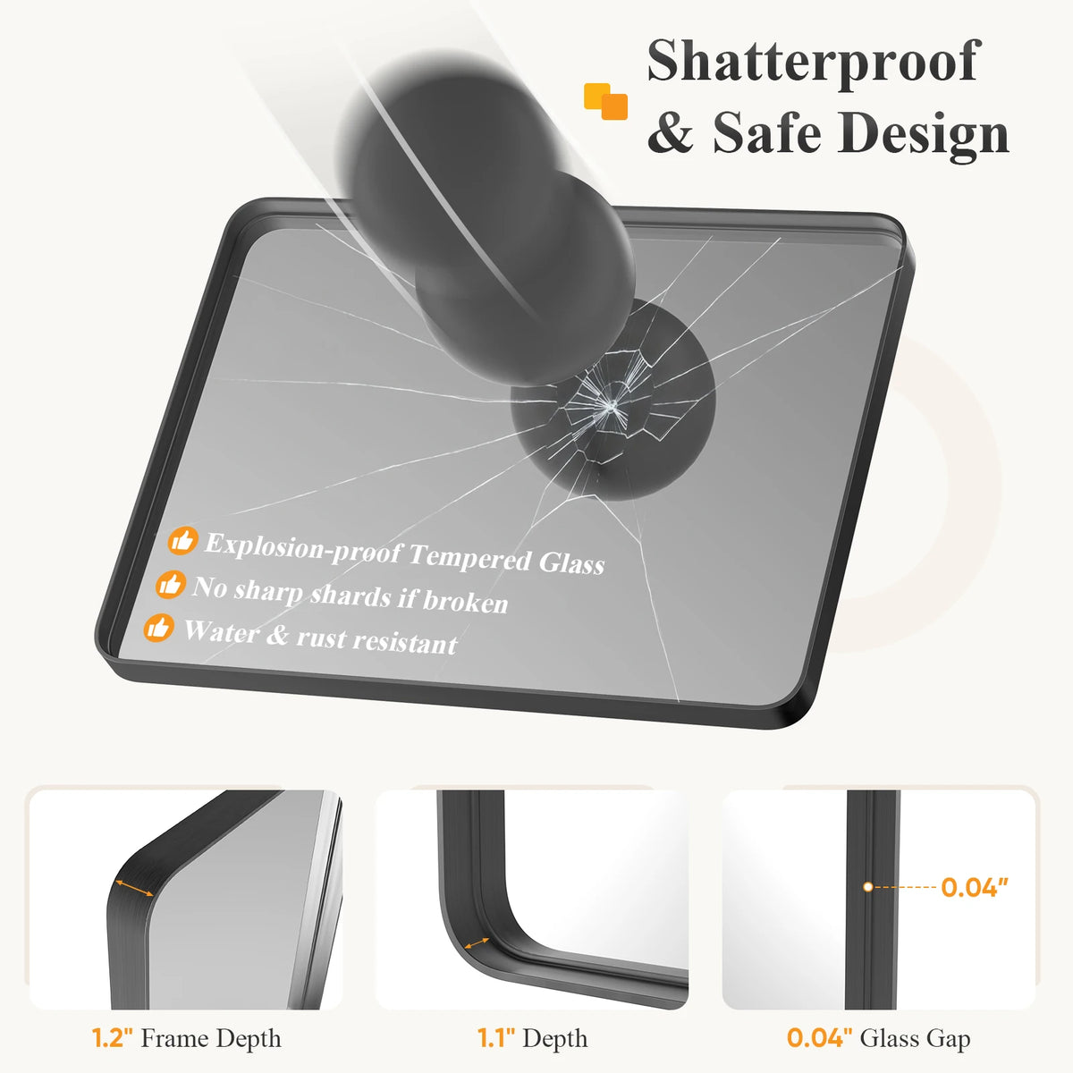 JHK Matte Metal Framed Rounded Rectangle Wall Mount Bathroom Mirror