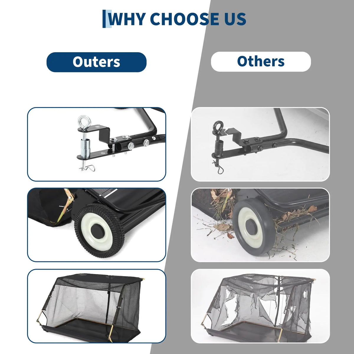 HiMISS Tow Behind Lawn Sweeper With Easy Pull Rope Dump