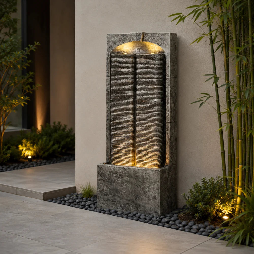 Cascading Outdoor Water Fountain With LED Lights And Quiet Pump
