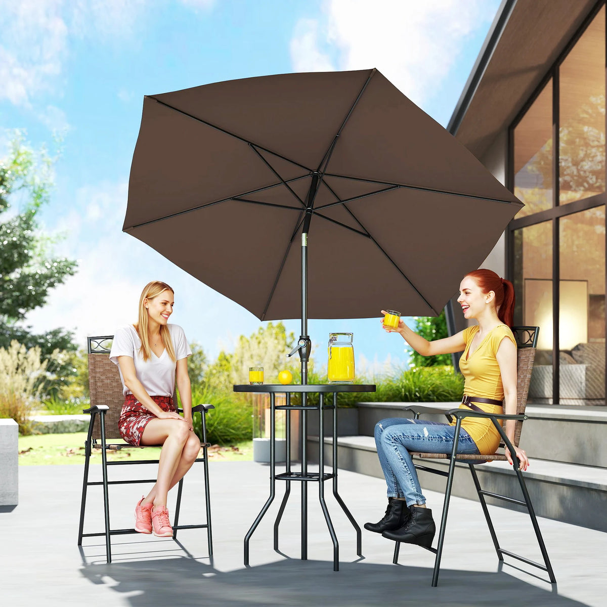 Outsunny Outdoor Patio Dining Set With Folding Chairs And Umbrella