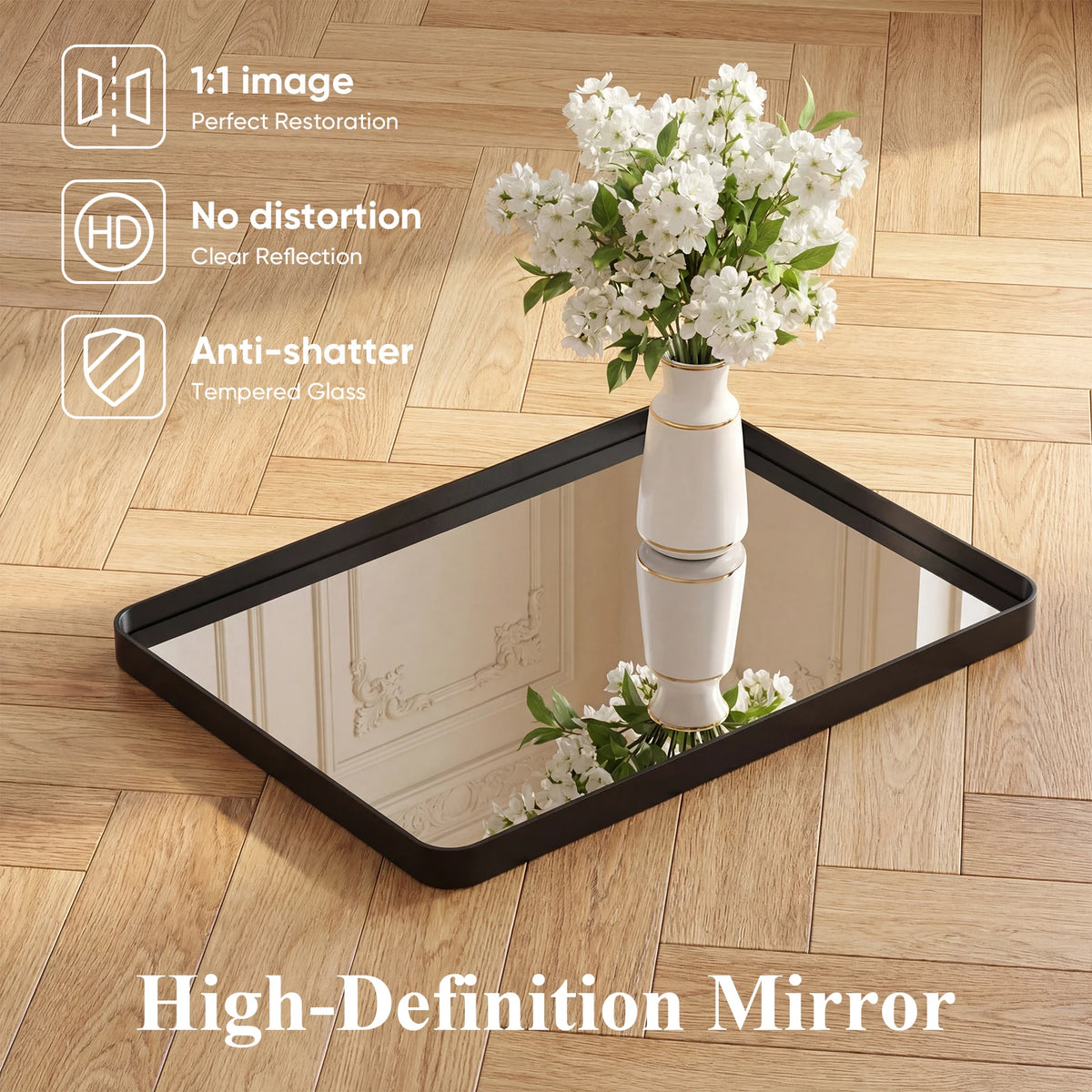 JHK Matte Metal Framed Rounded Rectangle Wall Mount Bathroom Mirror