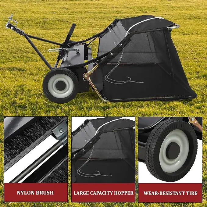HiMISS Tow Behind Lawn Sweeper for Leaf and Grass Collection