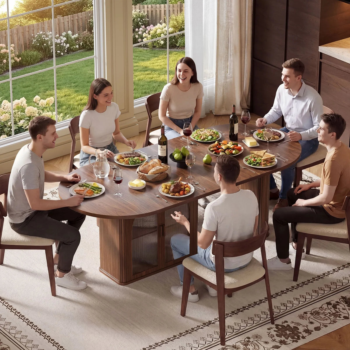 ONBRILL Oval Dining Table With Storage And LED Lighting