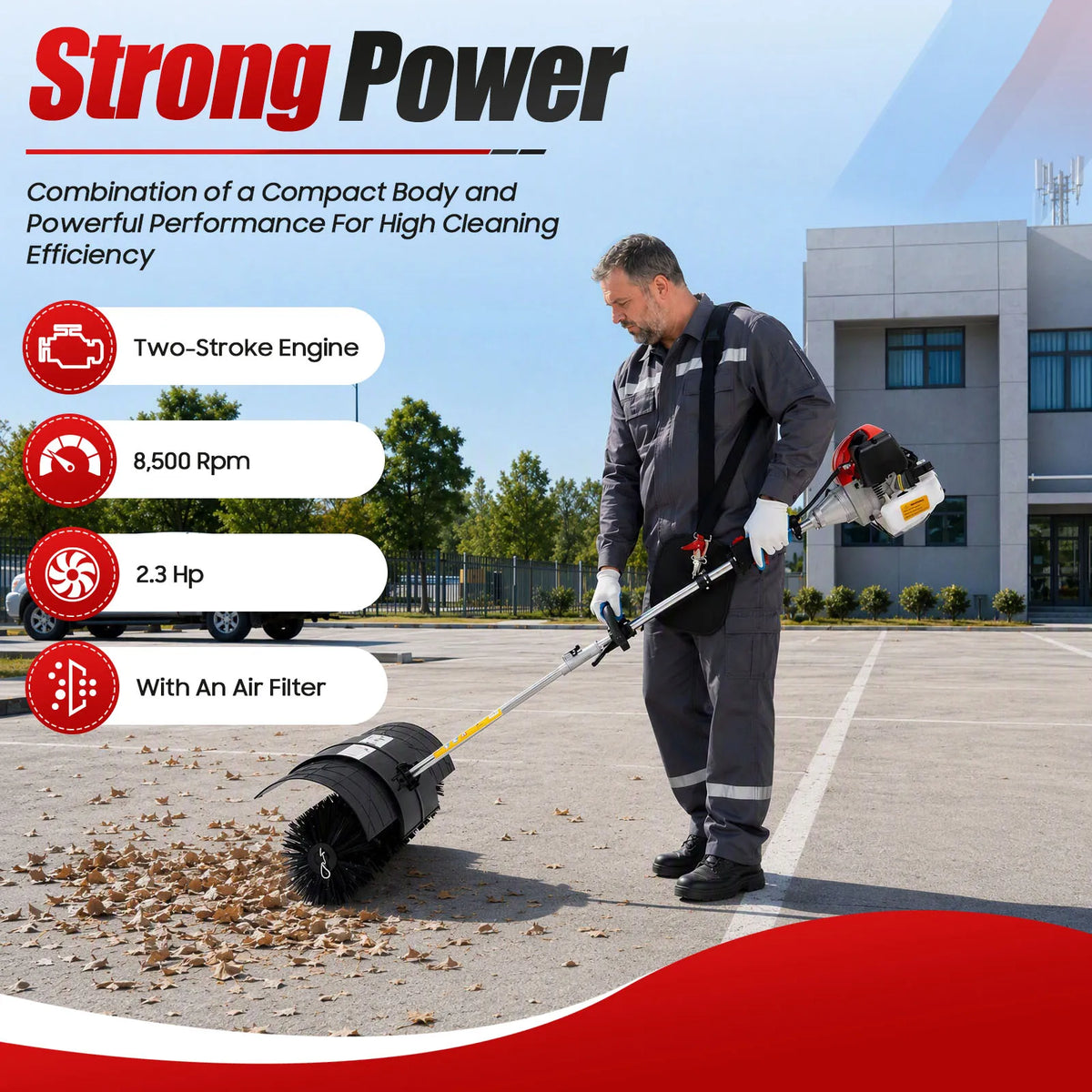 Powered Walk Behind Sweeper for Lawn, Street and Farm Cleaning