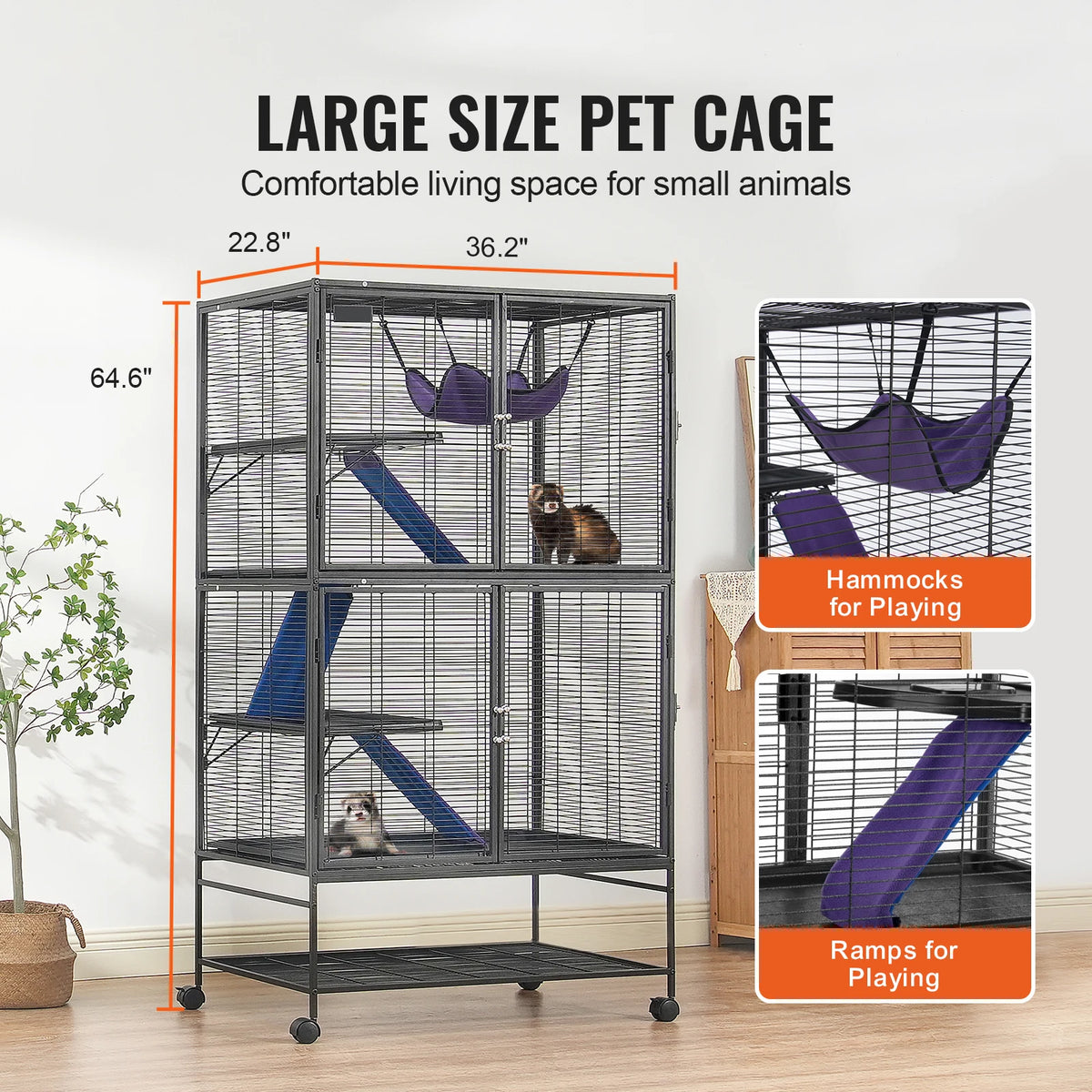SucceBuy Four Tier Rolling Metal Cage for Small Animals