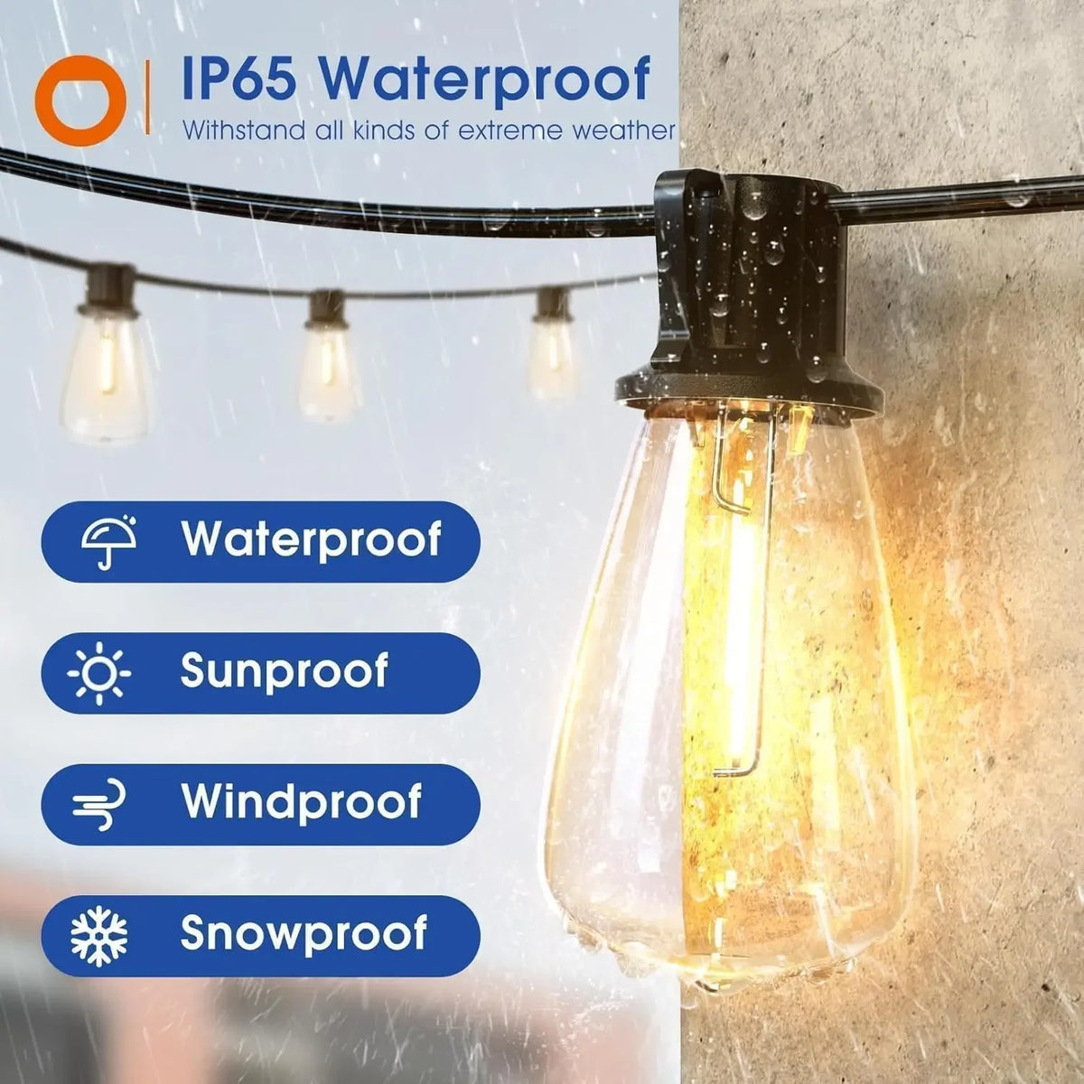 MIMIRGB Waterproof Dimmable Outdoor String Lights With Replaceable Bulbs