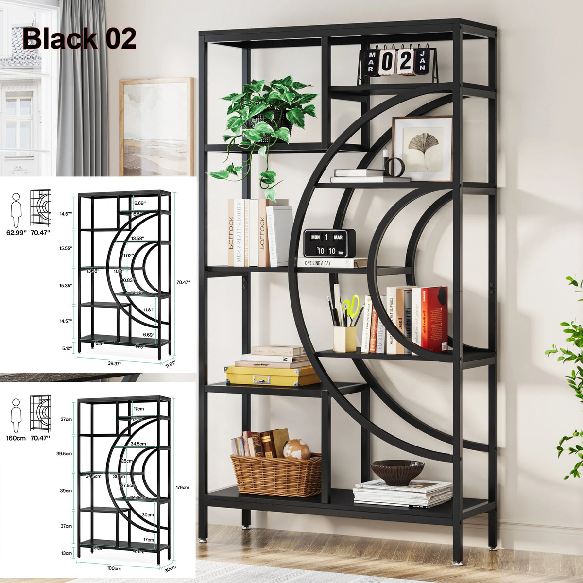 Tribesigns Industrial Etagere Bookcase Freestanding Display Storage Shelf