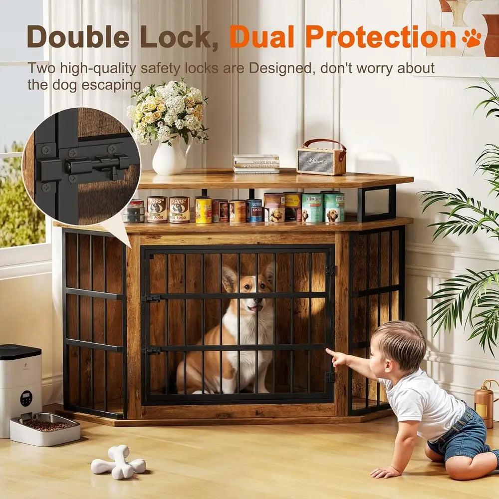 Multifunctional Dog Crate Furniture With Two Tier Storage Shelves