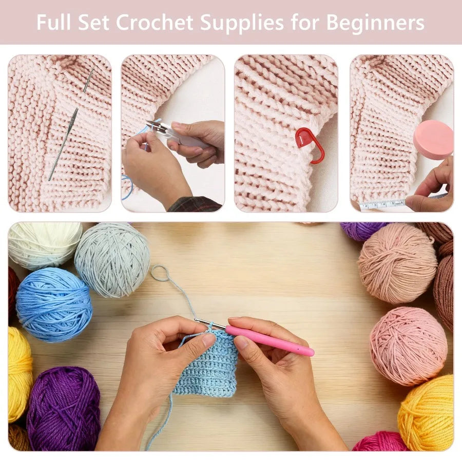 Beginner Crochet Kit With Yarn Hooks And Essential Knitting Tools