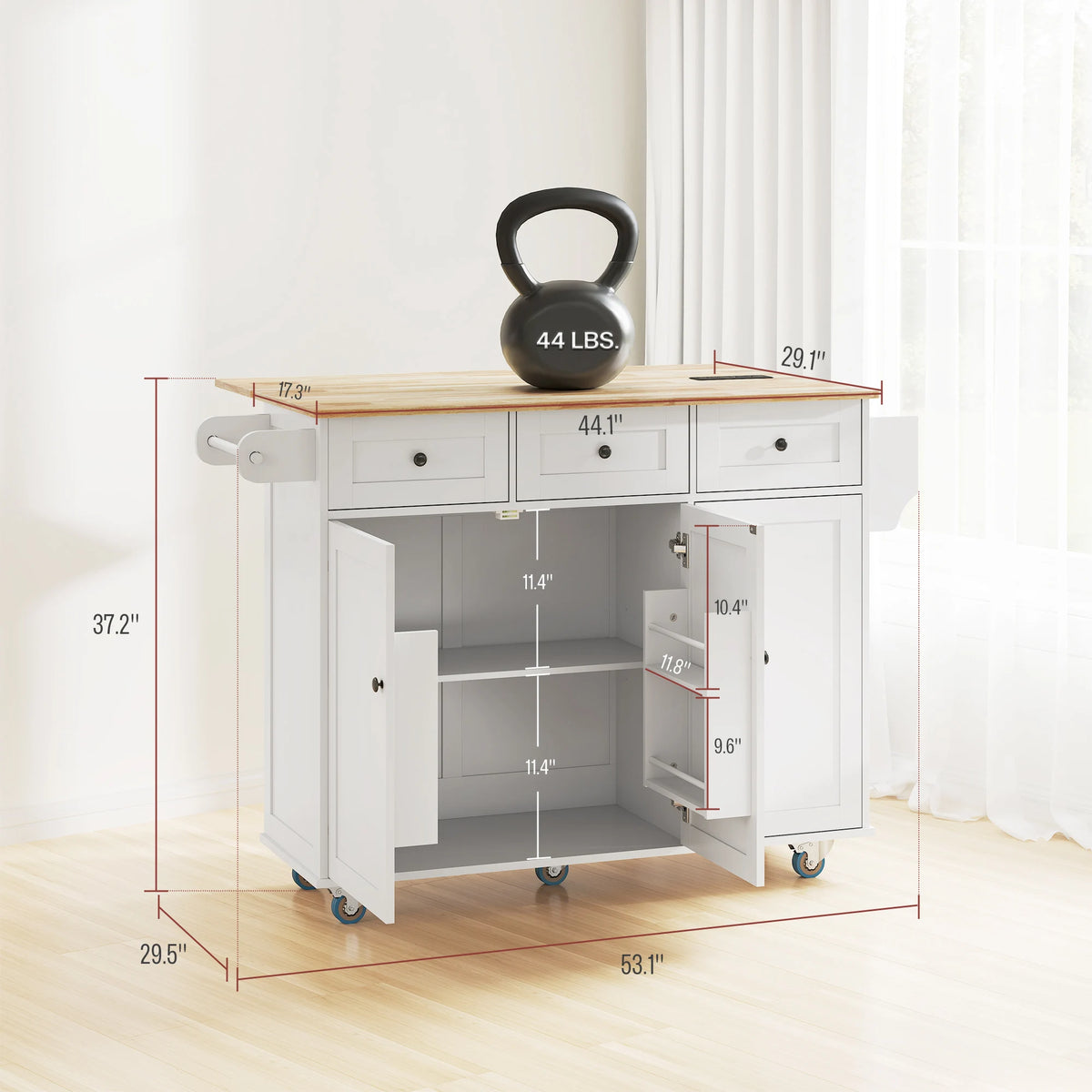 HOMCOM Rolling Kitchen Island With Drop Leaf And Power Outlet
