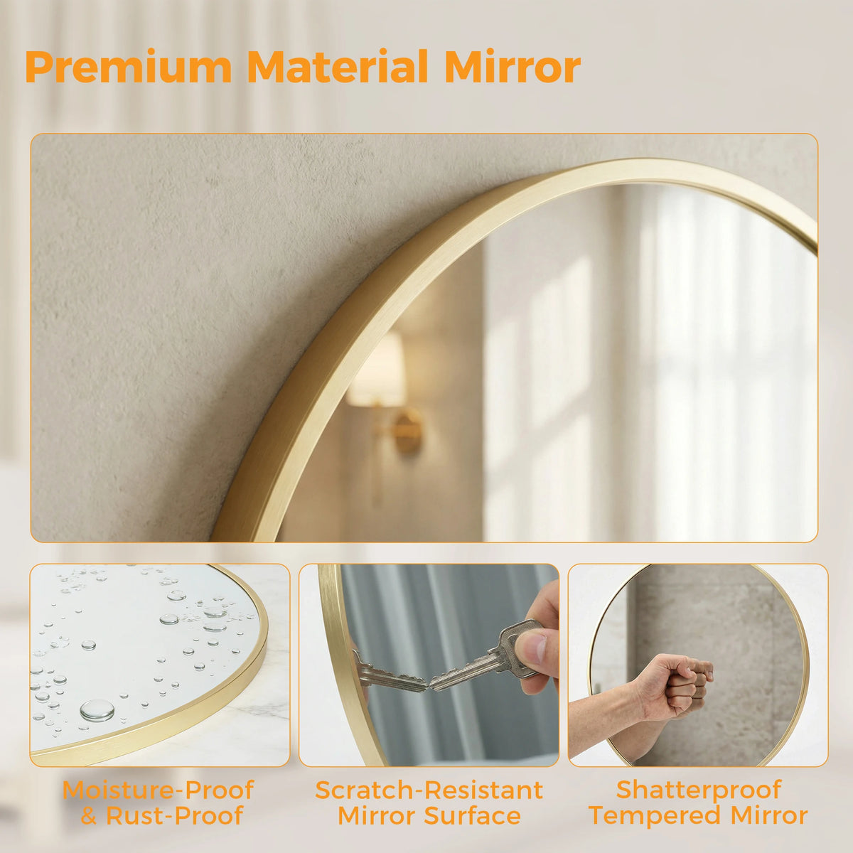 MCQ Shatterproof Round Bathroom Wall Mirror for Vanity or Entryway